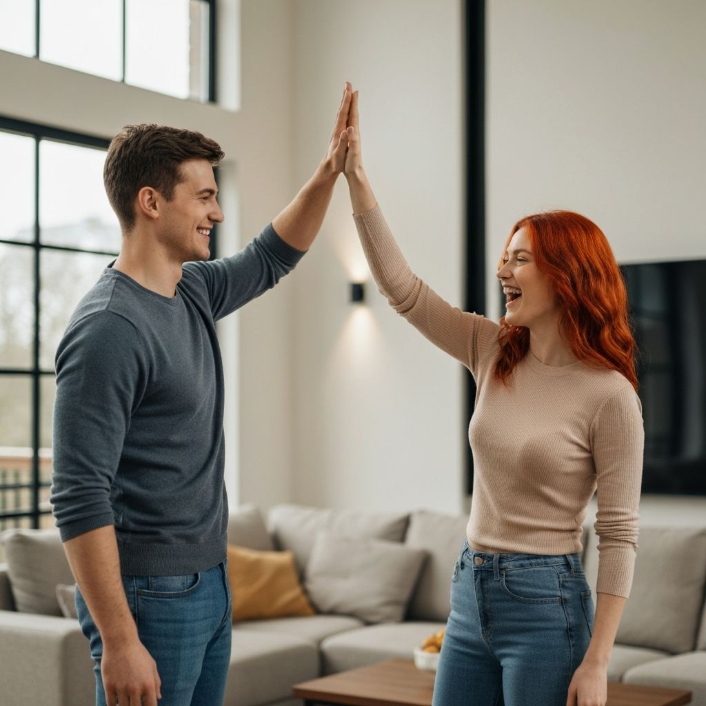 Casal comemorando conquistas financeiras